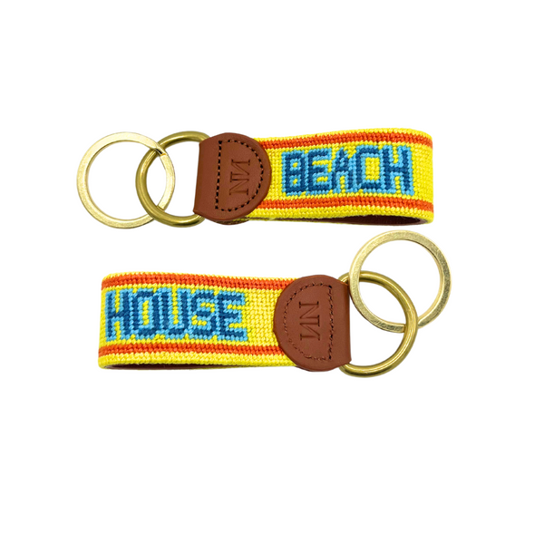 beach house needlepoint keychain